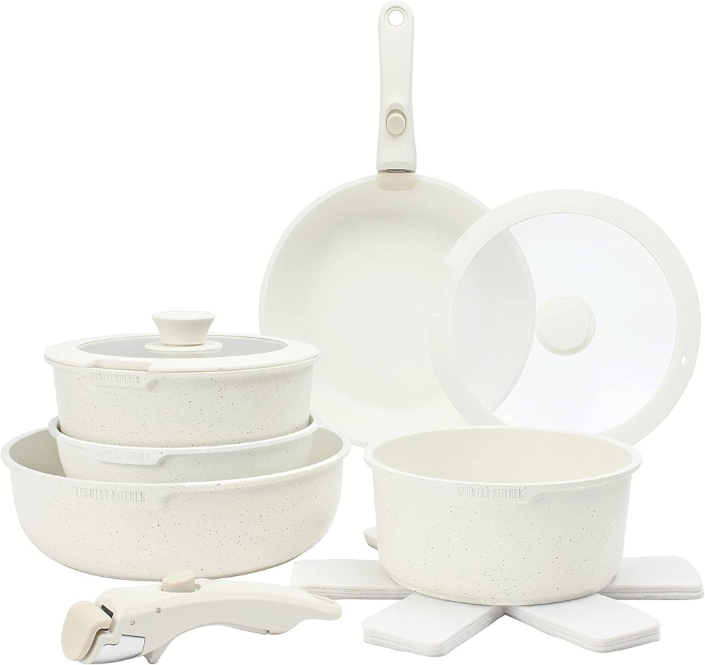Country Kitchen 13 Piece Pots and Pans Set - Safe Nonstick Kitchen Cookware With