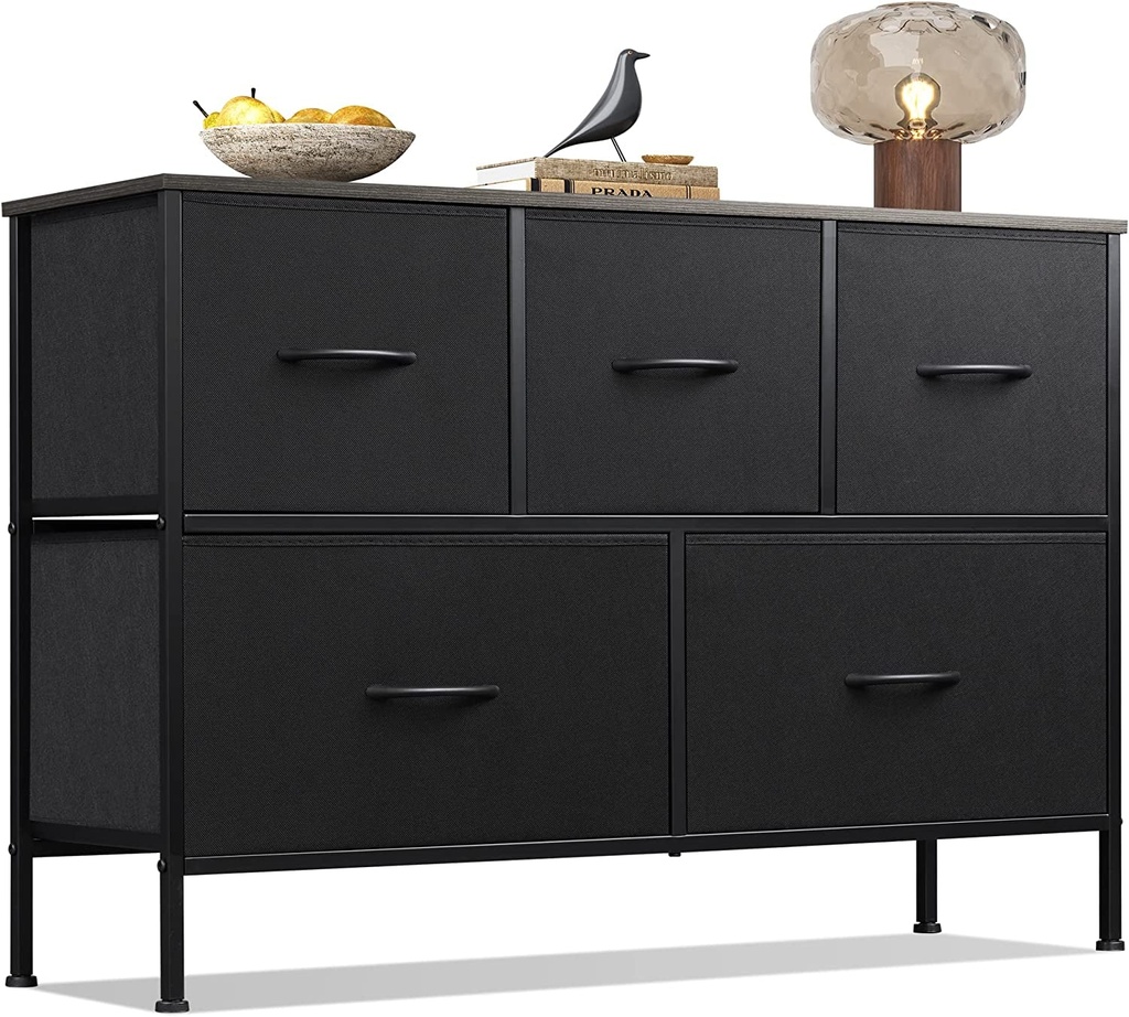 WLIVE Dresser for Bedroom with 5 Drawers, Chest of Drawers, Fabric Dresser, Blac