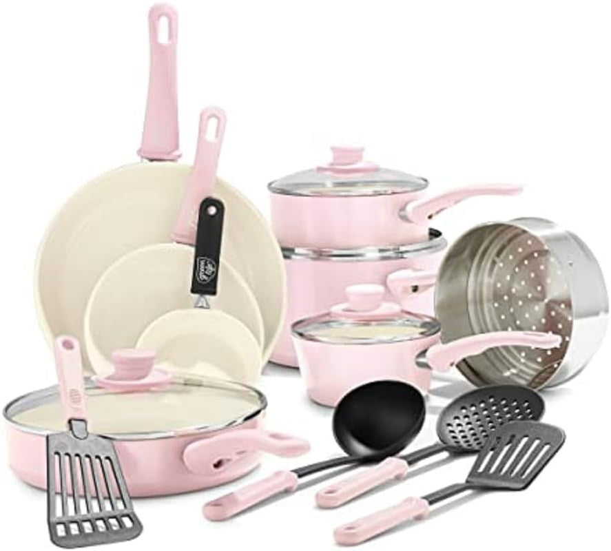Greenlife Soft Grip Healthy Ceramic Nonstick 16 Piece Kitchen Cookware Pots And