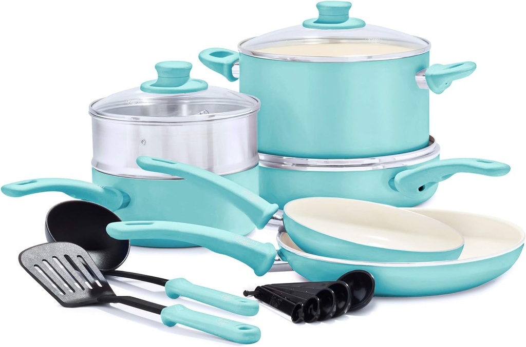 Greenlife Soft Grip Healthy Ceramic Nonstick 12 Piece Cookware Pots and Pans Set