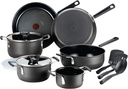 Set 12 Piece Pots and Pans, Dishwasher Safe Black T-Fal All in One Hard Anodize