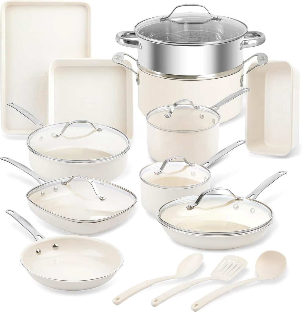 Gotham Steel 20 Pc Ceramic Pots and Pans Set Non Stick, Kitchen Cookware Sets, P