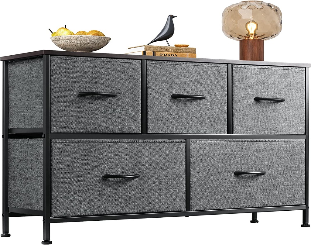WLIVE Dresser for Bedroom with 5 Drawers, Wide Chest of Drawers, Fabric Dresser,