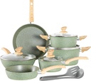 Kitchen Academy Induction Cookware Sets - 12 Piece Green Cooking Pan Set, Granit