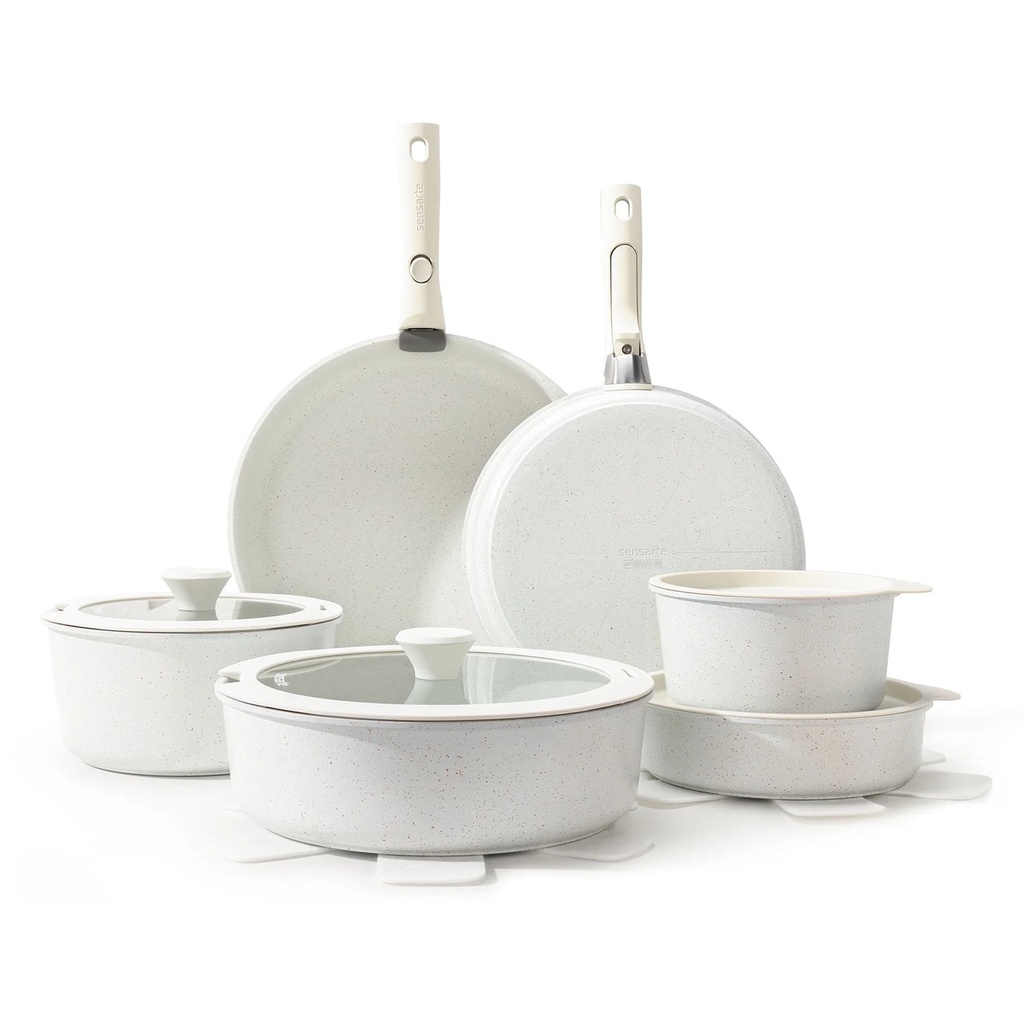 Sensarte Nonstick Pots and Pans Set with Detachable Handle, 8Pcs Cooking Pots An