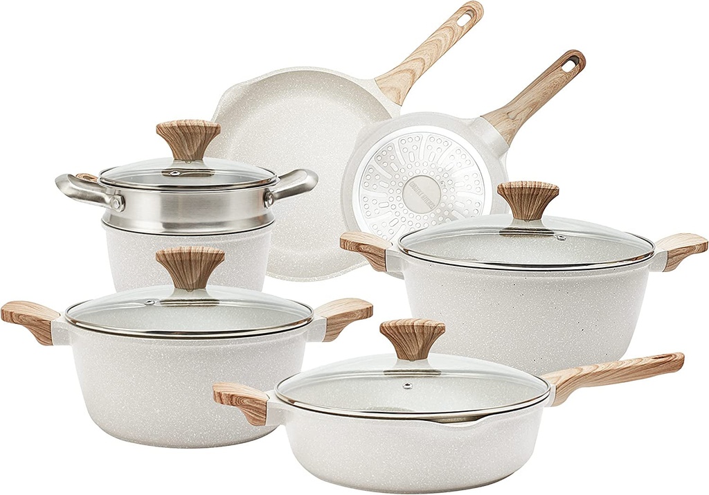 Country Kitchen 11 Piece Nonstick Induction Cookware Sets - Cast Aluminum Pots