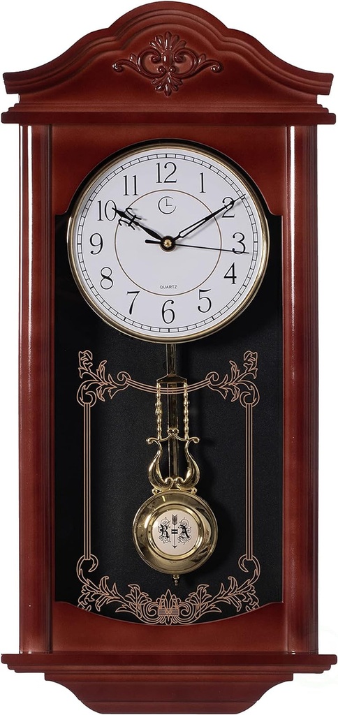 Vintage Grandfather Wood - Looking Plastic Antique Pendulum Wall Clock for Livin