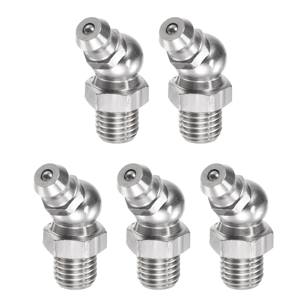Uxcell 201 Stainless Steel 45 Degree Hydraulic Grease Fittings M8 X 1Mm Thread, 5 Pack