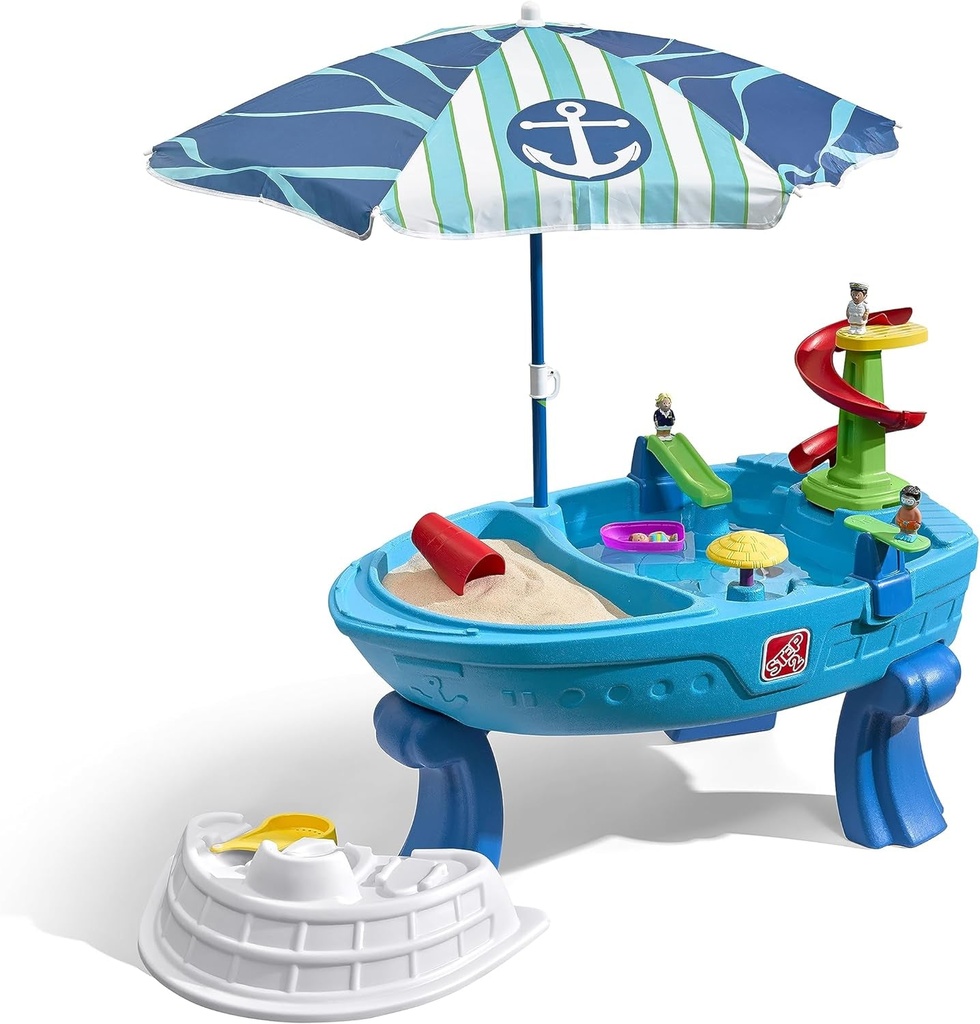 Step2 Fiesta Cruise Sand & Water Table with Umbrella for Kids, 10 Piece Accessor