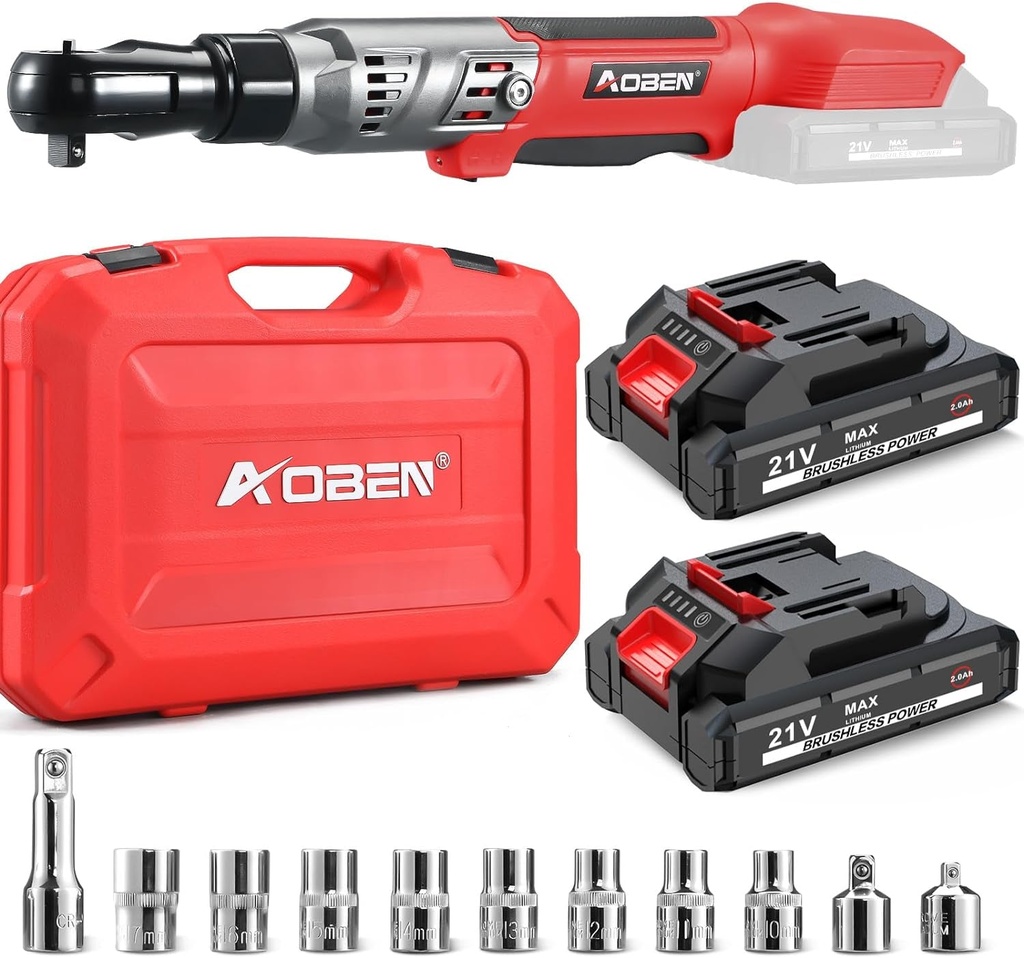 AOBEN 21V 3/8" Cordless Ratchet Wrench Kit,74 Ft-Lbs Electric Ratchet,Power Ratc