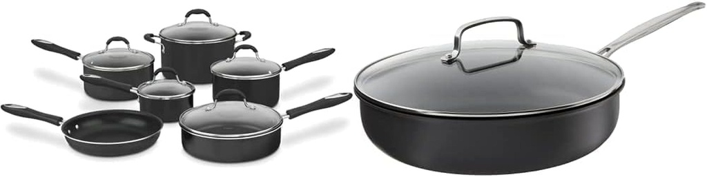 Cuisinart 11-Piece Nonstick Cookware Set, Black, 55-11BK & 12-Inch Deep Fry Pan