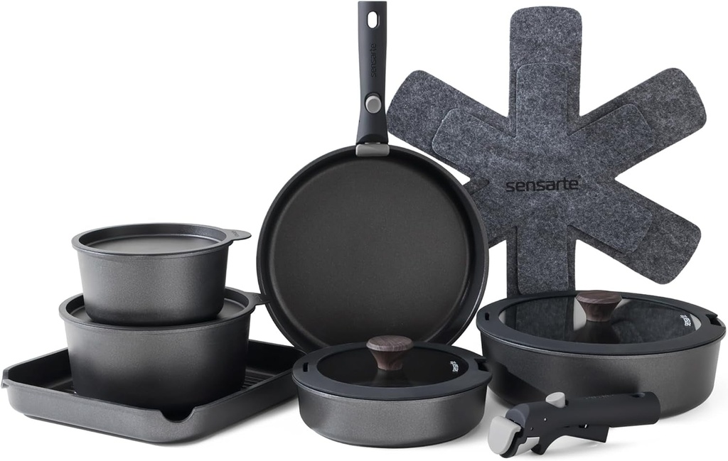 SENSARTE 17 Piece Pots and Pans Set, Nonstick Detachable Handle Cookware, Induct