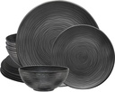 Bzyoo12 Piece Melamine Dinnerware Set - Durable, Dishwasher Safe Organica Black