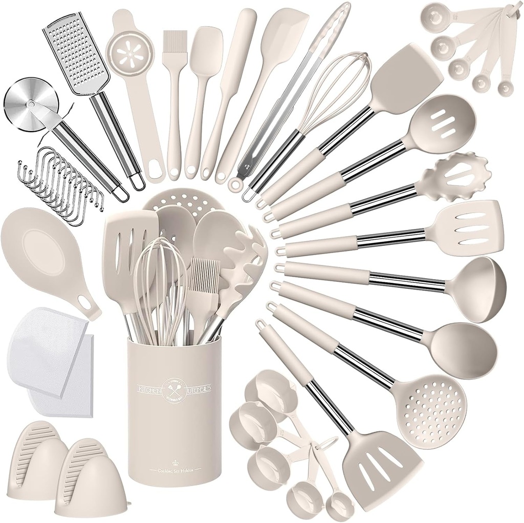 Umite Chef Silicone Kitchen Cooking Utensil Set, 43 Pcs Spatula Set with Stainle