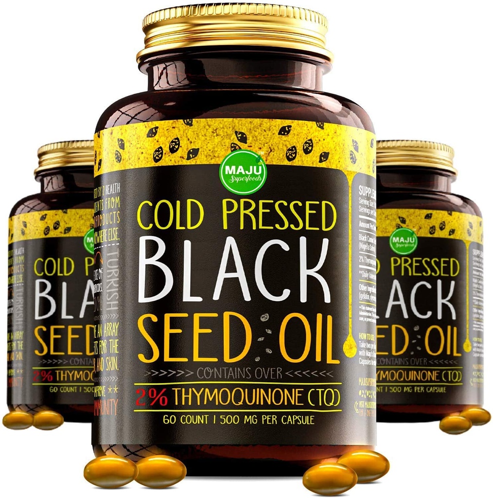 Maju'S Black Seed Oil Capsules - Cold Pressed, 3X% Thymoquinone, 100% Turkish Bl