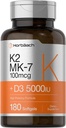 Horbäach Vitamin D3 K2 | 5000Iu of Vitamin D & 100Mcg MK-7 Complex | 180 Softgel