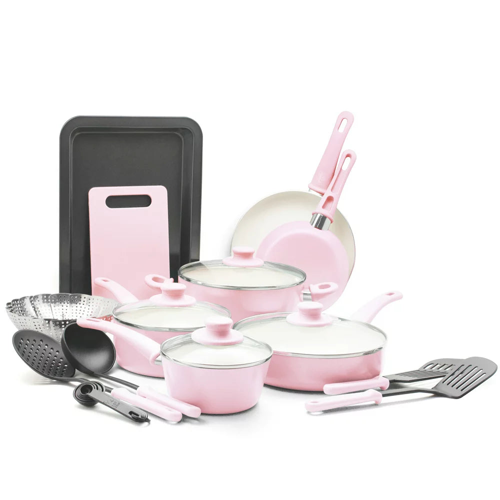 Greenlife 18-Piece Soft Grip Toxin-Free Healthy Ceramic Non-Stick Cookware Set,