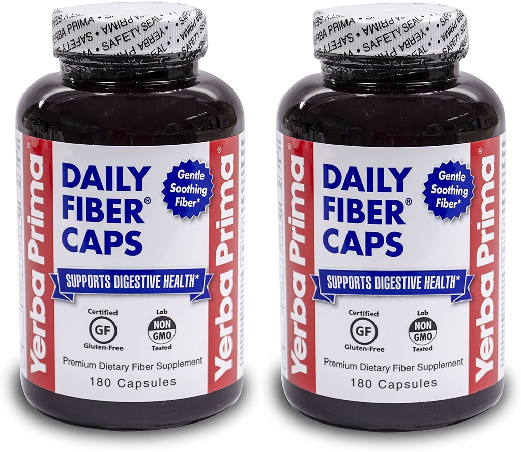 Yerba Prima Daily Fiber Caps for Digestive Health Support, 180 Caps (Pack of 2)