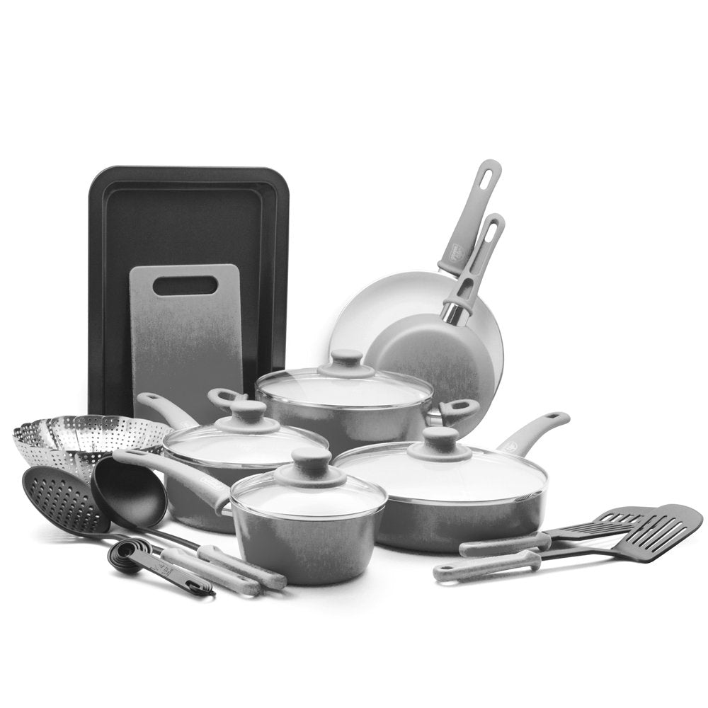 Greenlife 18-Piece Soft Grip Toxin-Free Healthy Ceramic Non-Stick Cookware Set,