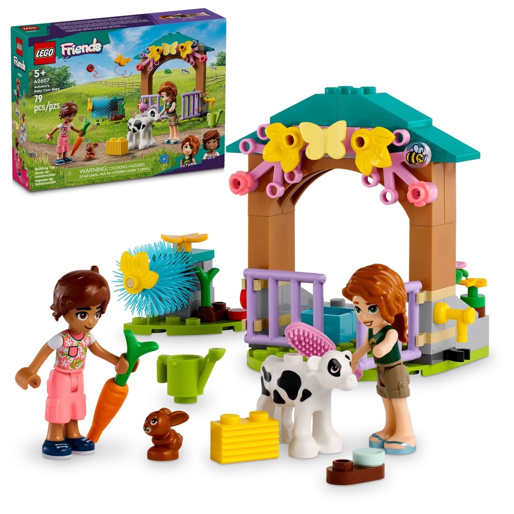 LEGO Friends Autumn’S Baby Cow Shed Farm Animal Toy Playset with 2 Mini-Dolls, Calf and Bunny Figures, Gift for Girls and Boys Ages 5 Years Old and Up, 42607