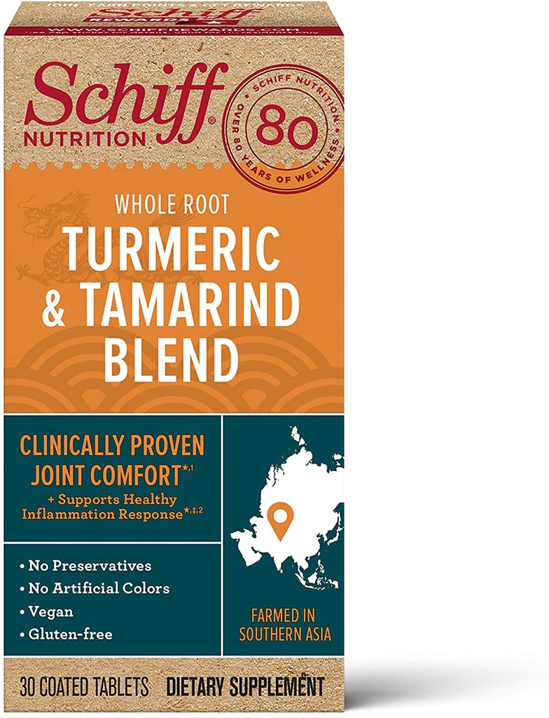 Turmeric & Tamarind Vegan Joint Comfort Tablets, Schiff (30Count in a Bottle), C