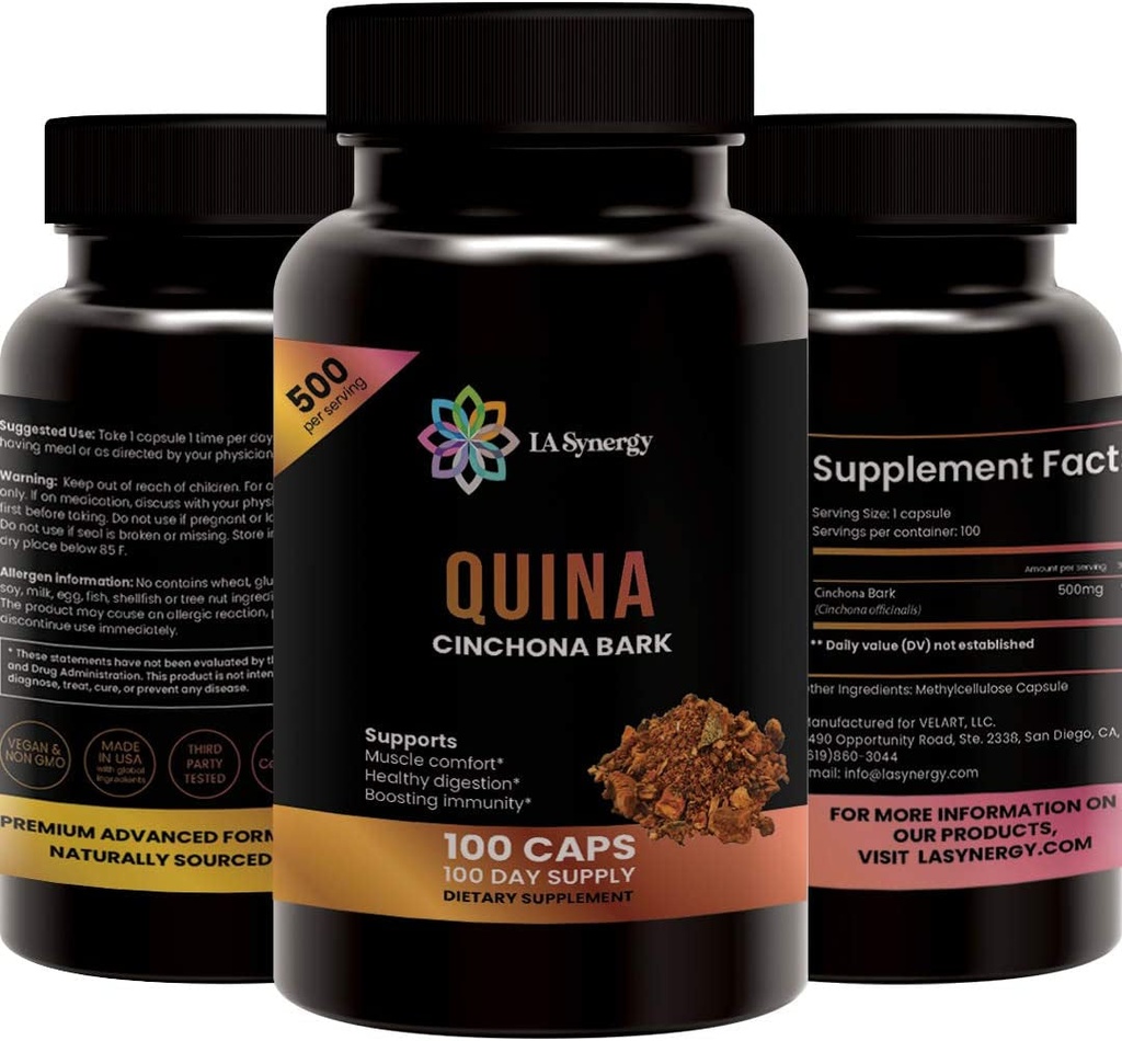 Quina Capsules 500Mg, Cinchona Red Bark Natural Herbal Supplement, Leg Cramp Rel