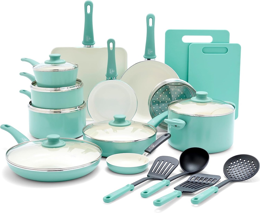 Greenlife Soft Grip Healthy Ceramic Nonstick 23 Piece Kitchen Cookware Pots And