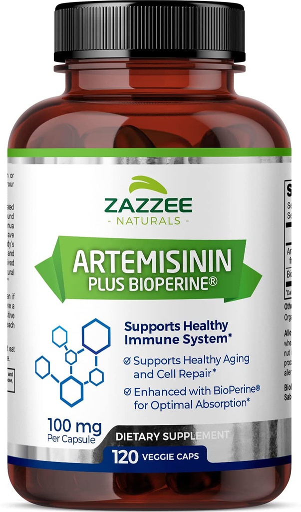 Zazzee Artemisinin, 100 Mg per Cap, 120 Veggie Caps, 4 Month Supply, plus 5 Mg B