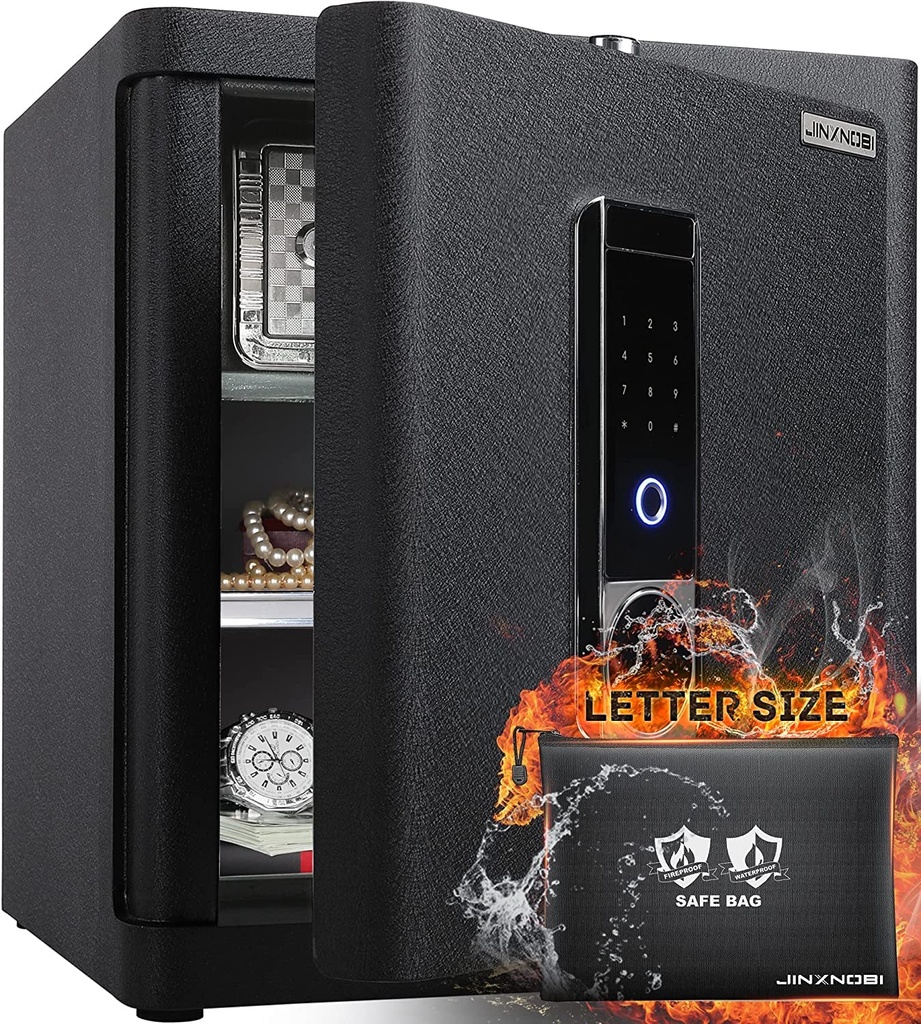 JINXNOBI Deluxe Biometric Safe with Fireproof Waterproof Safe Bag,2.25 Cubic Fee
