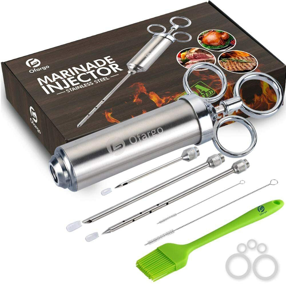 Ofargo Stainless Steel Meat Injector Syringe with 3 Marinade Injector Needles