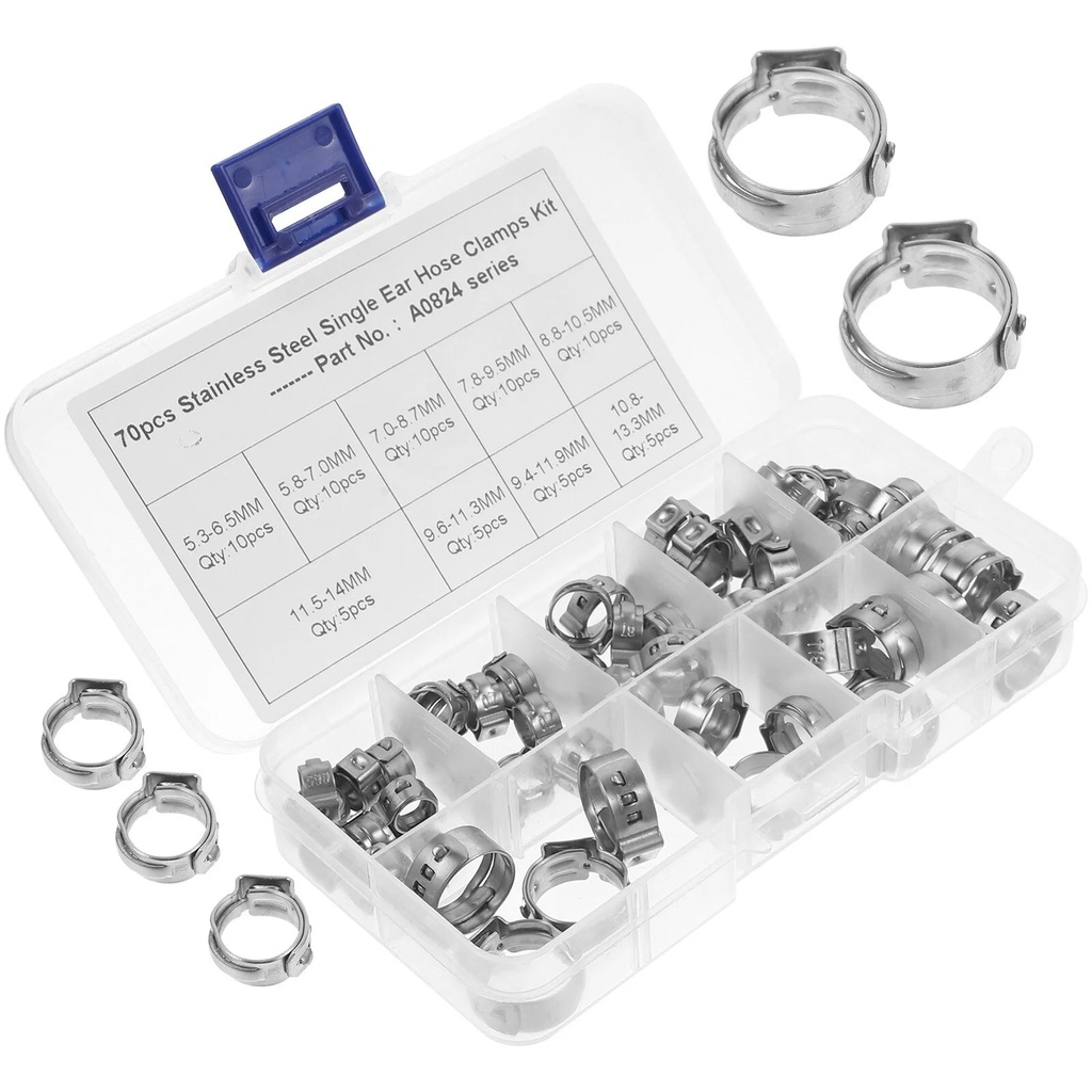70 Pcs Pipe Clamping Ring Pex Crimp Tool Stainless Hose Clamps Wire Pinch Fittings