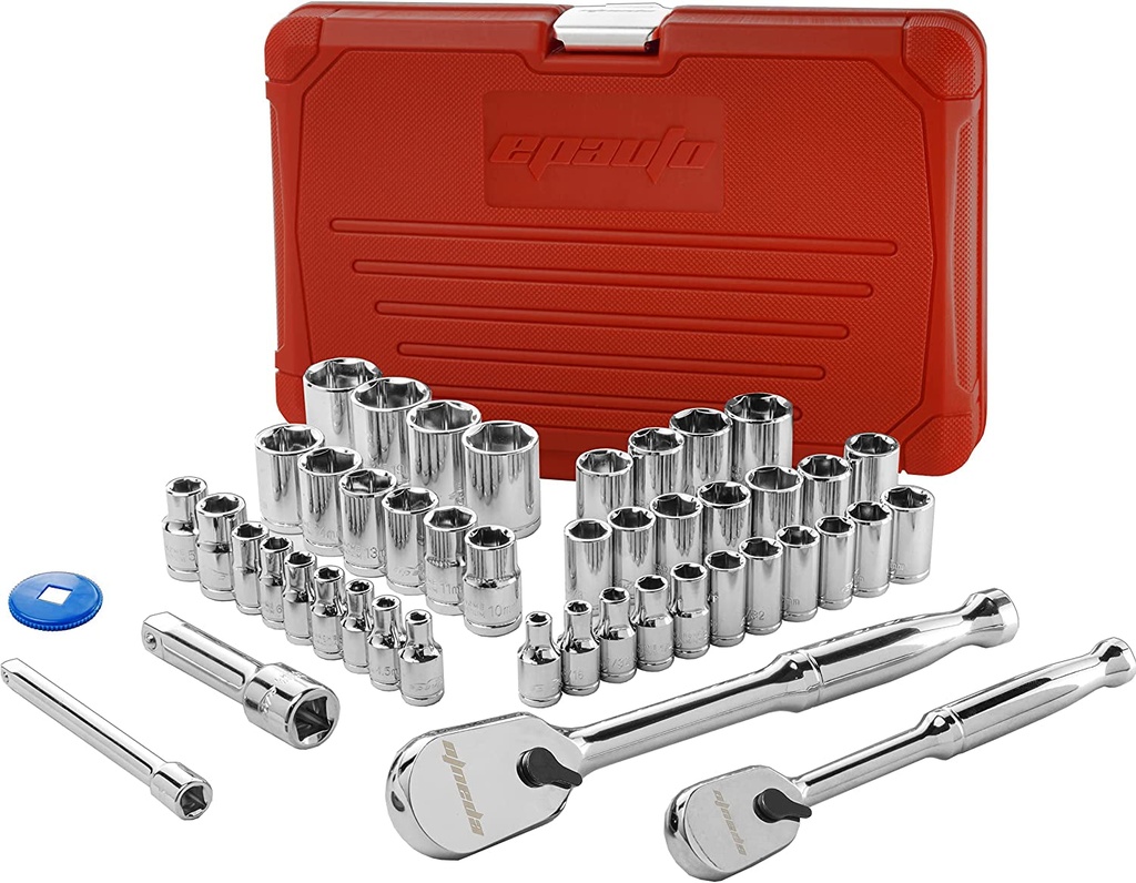 Epauto 46 Pieces 1/4-Inch and 3/8-Inch Drive Socket Set with 90 Tooth Reversible
