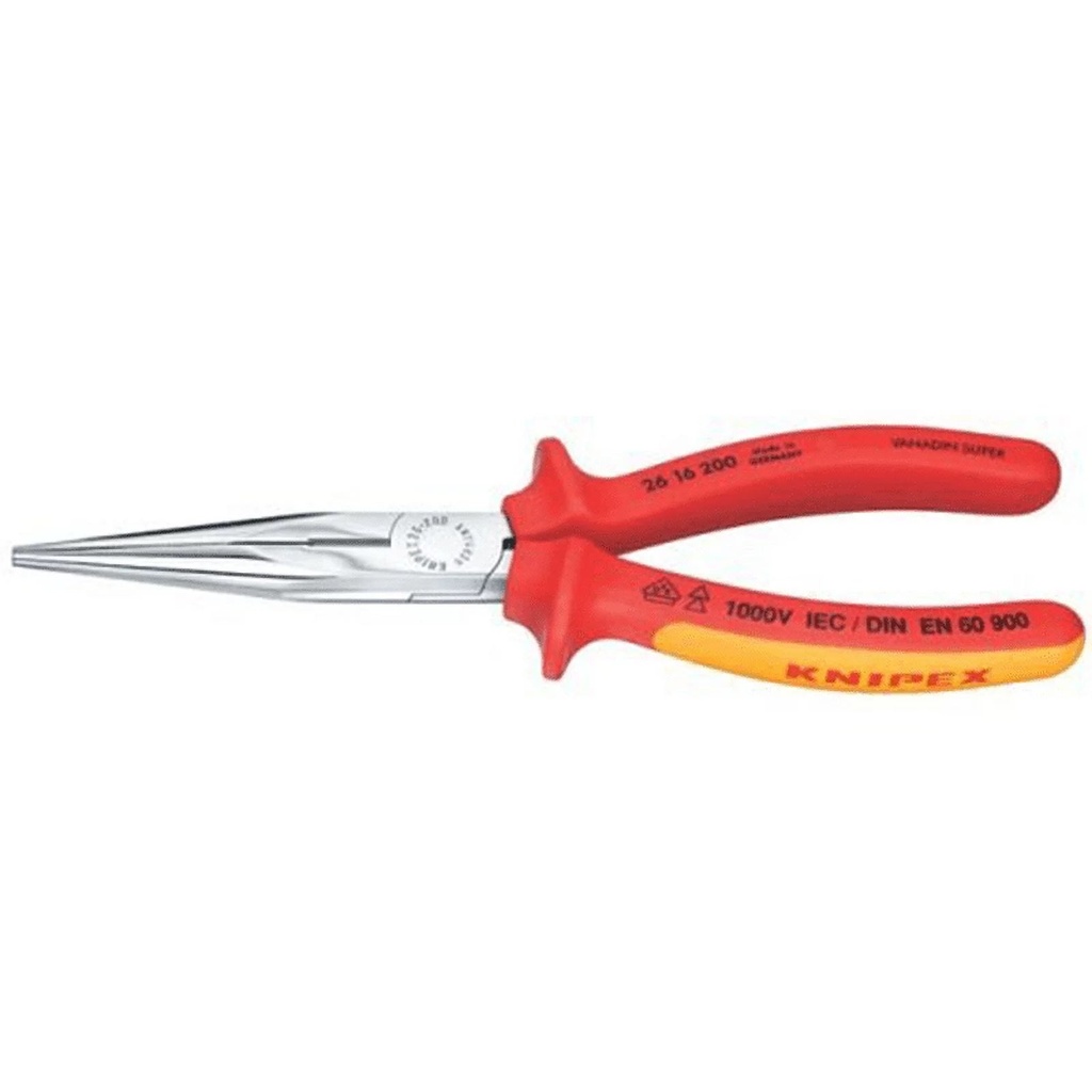 Knipex 26 16 200 Snipe Nose Side Cutting Pliers Chrome Plated Insulated with Multi-Component Grips, Vde-Tested 200 Mm by Knipex