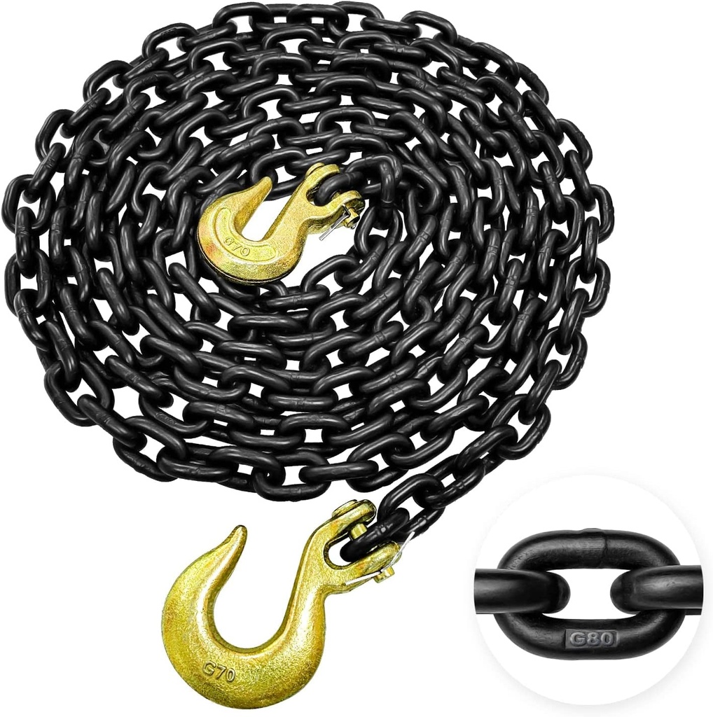 TOYO-INTL Grade 80 Log Chain 5/16'' X 14 Feet with Grab and Slip Hooks | Trailer