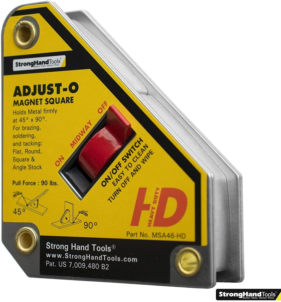 Strong Hand Tools, Heavy Duty, Adjust-O Magnet Square, 65Lbs, On/Off Switches
