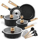 Cookware Nonstick PFOA Free Induction Pots & Pans Set, Utensils - Black & White