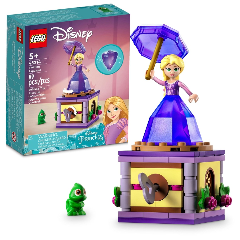 LEGO Disney Princess Twirling Rapunzel Building Toy 43214, with Diamond Dress Mini-Doll and Pascal the Chameleon Figure, Wind up Toy Rapunzel, Disney Collectible Toy for Girls & Boys Age 5+ Years Old