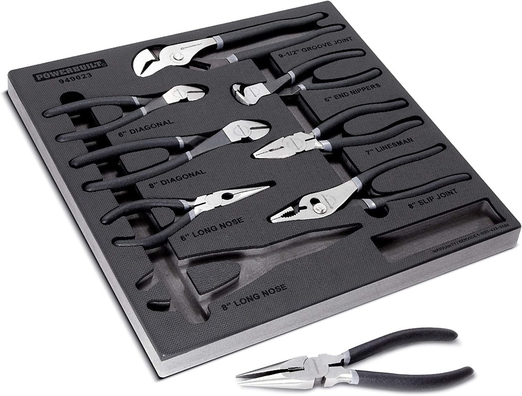 8 Piece Master Pliers Set, Long , Diagonal, Slip Joint, Adjustable, Linesman, Joint, End Nippers, Hand Tools Organizer Tray - 949023