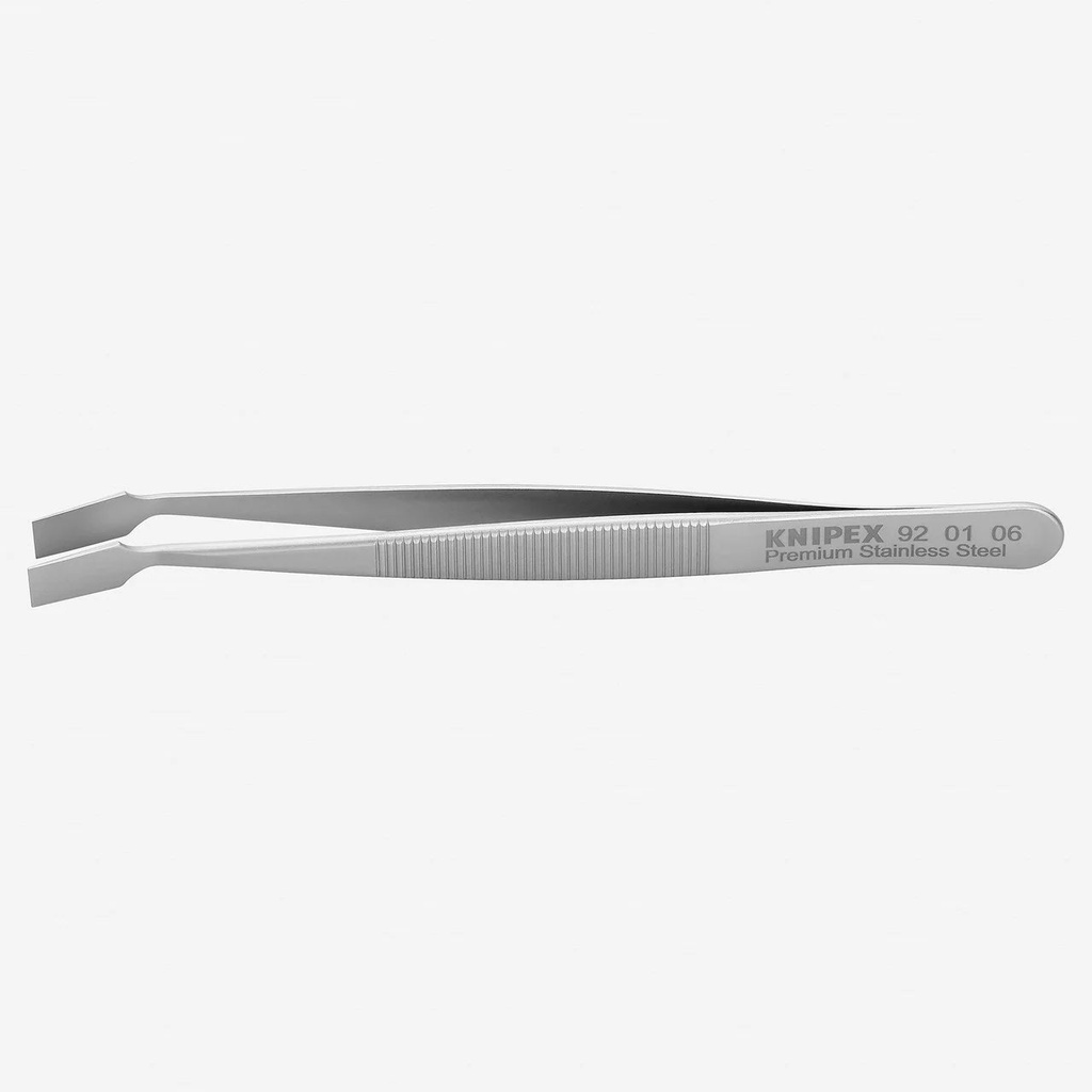 Knipex Stainless Steel Gripping Tweezers, Angled-Blunt Tips, 4"