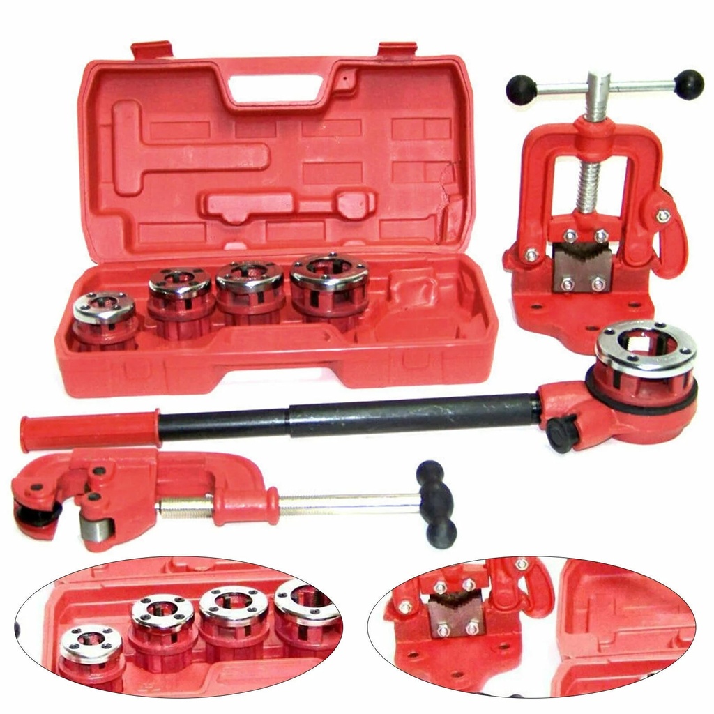 Fichiouy Manual Ratchet Pipe Threader Kit Set 3/8", 1/2", 3/4",1", 1-1/4", 1-1/2", and 2" W/5 Dies & Pipe Cutter