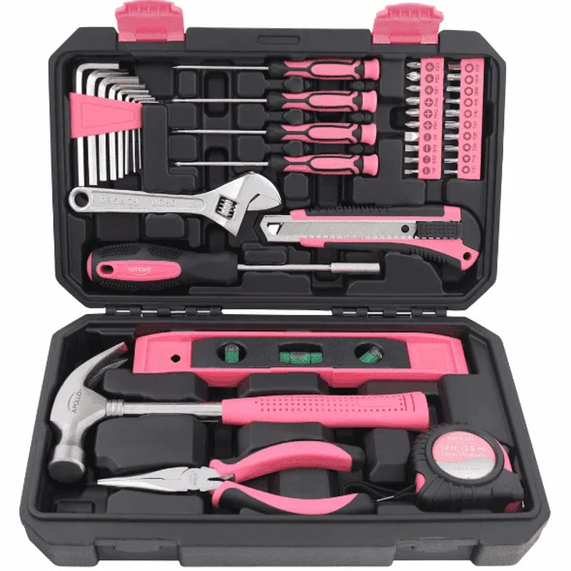 Apollo Tools New and Improved 39 Piece General Pink Tool Set in Storage Case for DIY Everyday Home Maintenance and Repairs- DT9711P
