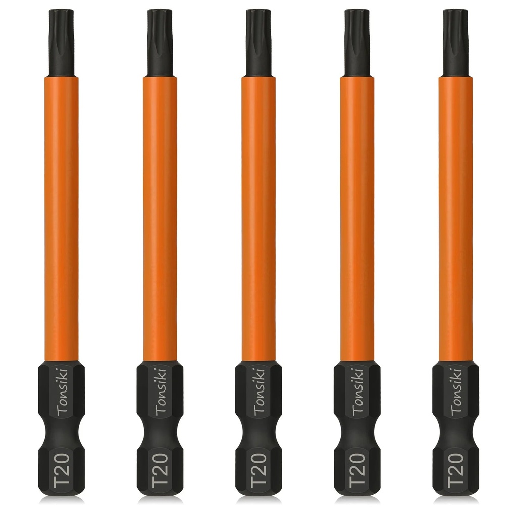 Tonsiki 5Pcs Torx Bit Set T20, S2 Steel Security Tamper Proof Star Bit Set,3" Long T20 Torx Bit with Magnetic