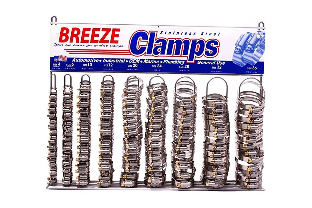 Breeze Hose Clamp Display Assortment, Contains: 200 Assorted Automotive Clamps, One 6200 Empty Rack