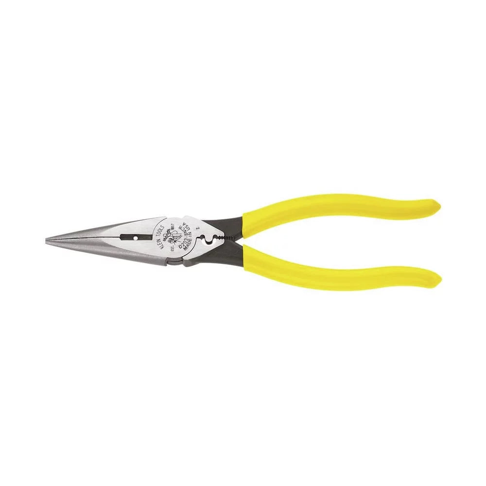 Klein Tools D203-8NCR 8 In. Needle Nose Side Cutter Pliers with Stripping and Crimping