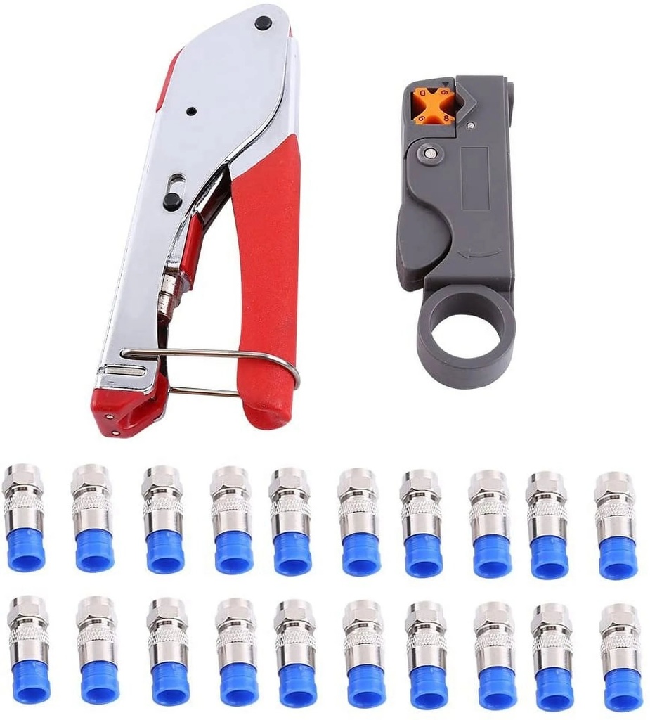 1Pc F Coaxial Crimping Tool Crimping Pliers Cable Stripper Tool 20Pcs RG6 RG59 Coaxial Connector Cable