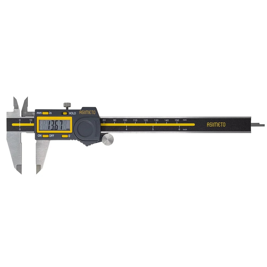 Asimeto 7307065 0-6" /150Mm Large Face Digital Caliper with Thumbwheel| Resolution: 0.0005" /0.01Mm, Jaw Length: 40Mm, Accuracy: ±0.001"| Extra Large LCD| Inch/Metric Conversion