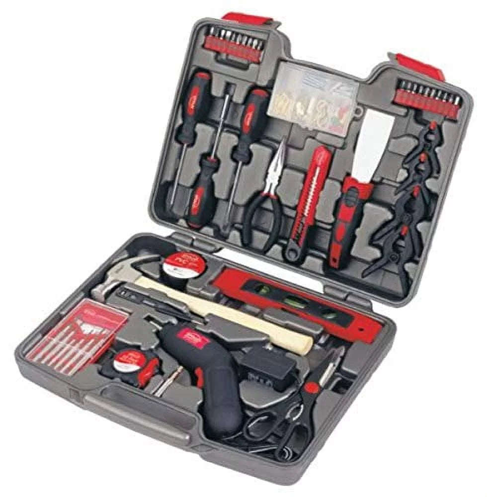APOLLO TOOLS 144 Piece Household Tool Set with Powerful Cordless Screwdriver and Most Used Tools for Home Repairs, DIY and Crafts - DT8422