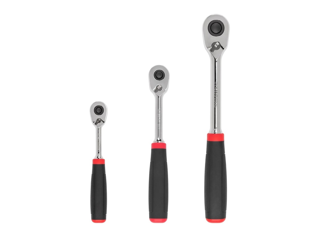 TEKTON 1/4, 3/8, 1/2 Inch Drive Quick-Release Comfort Grip Ratchet Set, 3-Piece (6, 8, 10-1/2 In.) | SRH91101