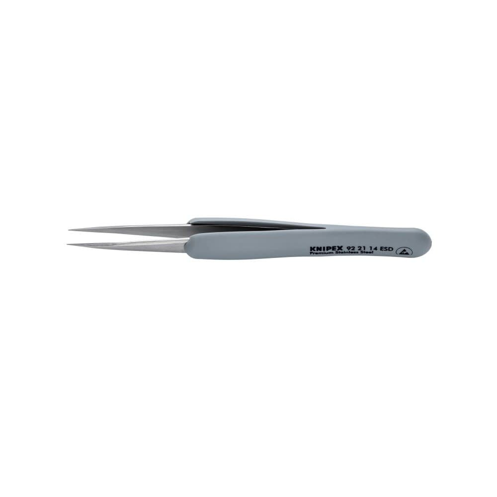 Knipex Stainless Steel ESD Gripping Tweezers, Straight, Needle-Point Tips 5.25"