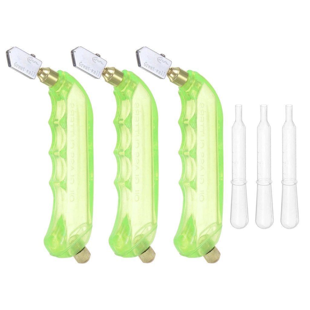 3Pcs Glass Cutter Pistol Grip 6Mm-12Mm Oil Feed Stained Glass Cutters Tool with Oil Reservoir Light Green